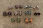 Lot of 10 Vintage Silver Tone Clip-On Earrings Costume Jewelry Glam Rhinestone