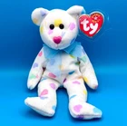 Kissme 2002 White Ty Beanie Babie Valentine 8in Bear With Hearts Rare Vintage
