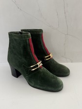 Vintage 70 s Gucci Green Suede Ankle Sock Square Heel Logo Boots Sz 37 US 6.5-7