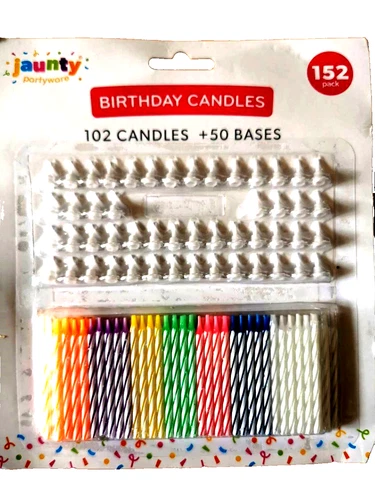 BIRTHDAY CANDLES PARTY 152 PACK  CELEBRATION MULTI COLOURED WITH BASES