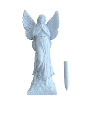 Betender Engel Grabschmuck, Steinoptik, grau, 19,5 cm, Einäscherungsdenkmal