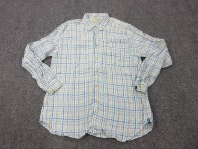 Tommy Bahama Shirt Mens XL Blue Plaid Linen Long Sleeve Button Front Casual