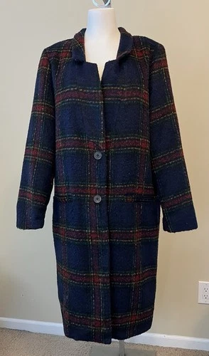 NEW Old Navy Womens Size Medium Blue Plaid Wool Blend Coat  $75