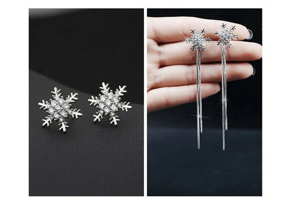 Mujeres 925 Plata Esterlina Joyería Cristal Pendientes Copo de Nieve Borla Tachuelas 1266 Foto 4 de 4