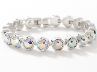  Touchstone Crystal Bracelet Aurore Boreale Rhodium 7 1/4  New Condition