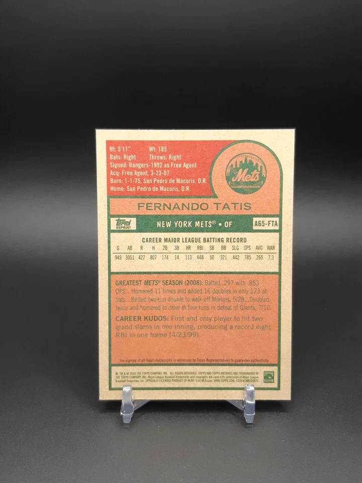 2016 Topps Archives 65th Anniversary Auto Fernando Tatis #A65-FTA Auto - Image 2 of 2