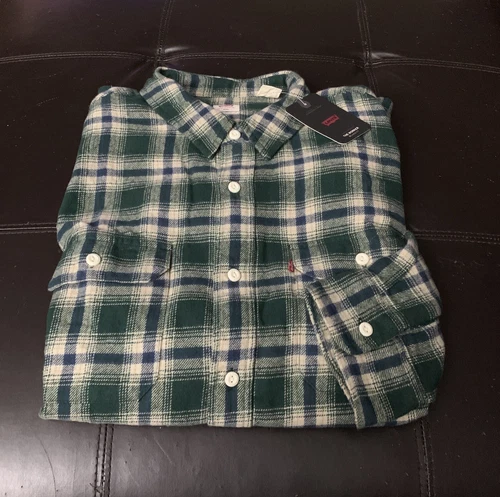 NWT Levis The Worker Relaxed Fit Flannel Shirt Mens Size XXL 2XL Green SR1