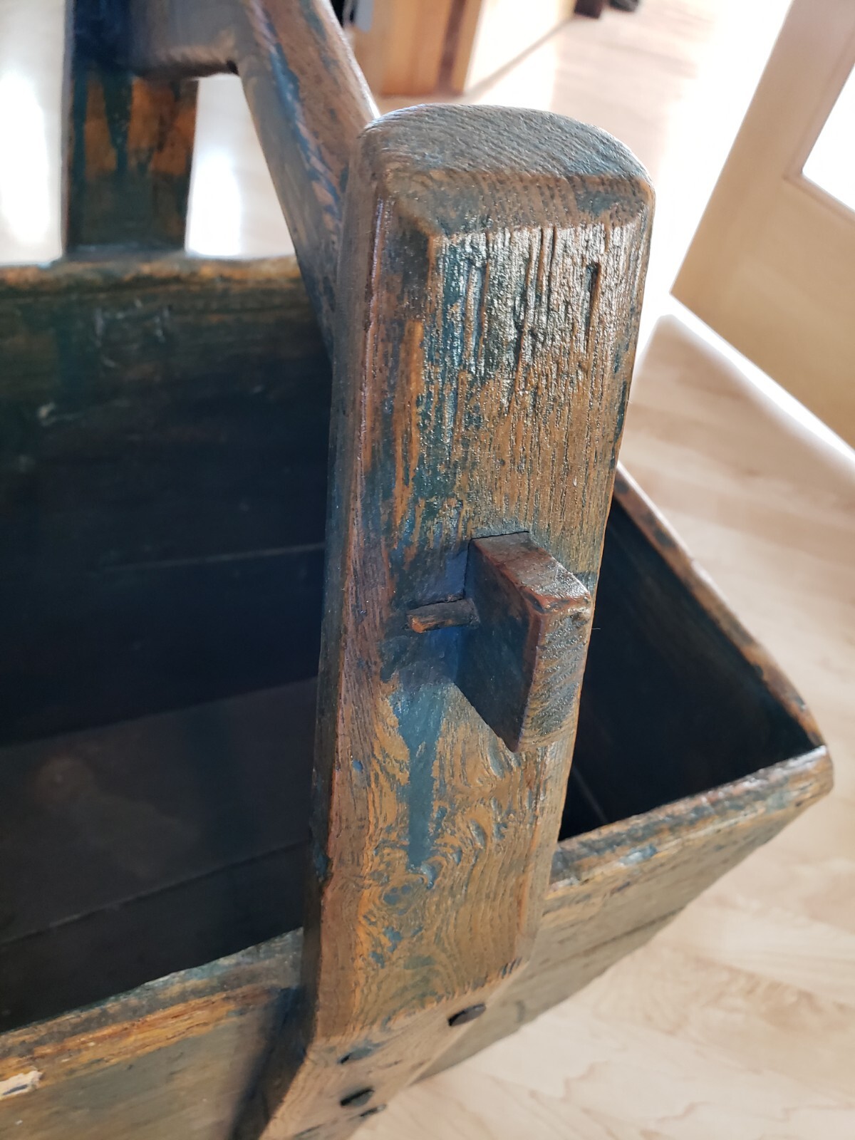 ANTIQUE ORIGINAL GREEN BLUE PAINTED PRIMITIVE FIRKIN SUGAR BEAN RICE BUCKET