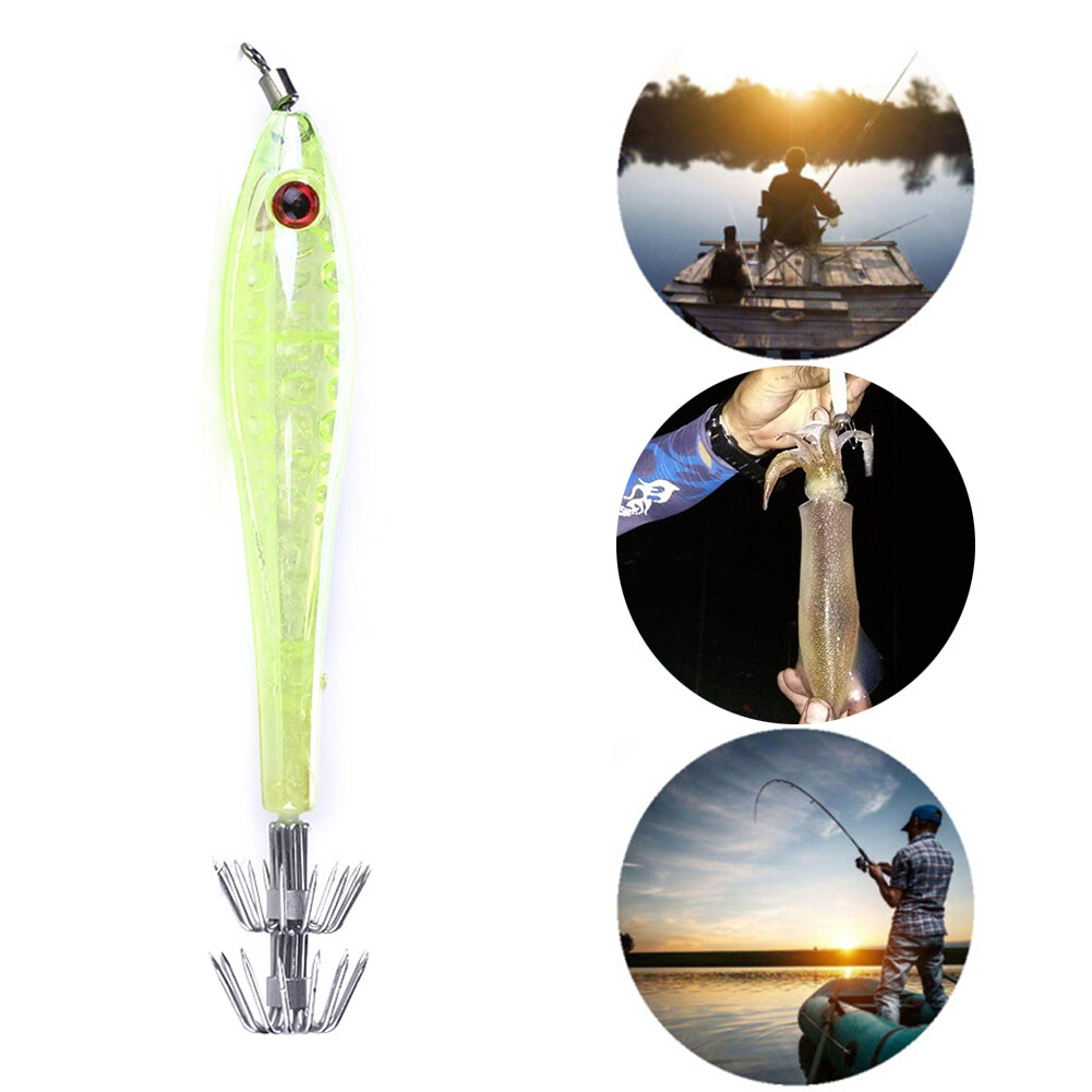5x 9.5cm 6g Luminous Fishing Lures Artificial Squid Hook Jigs Hard Bait