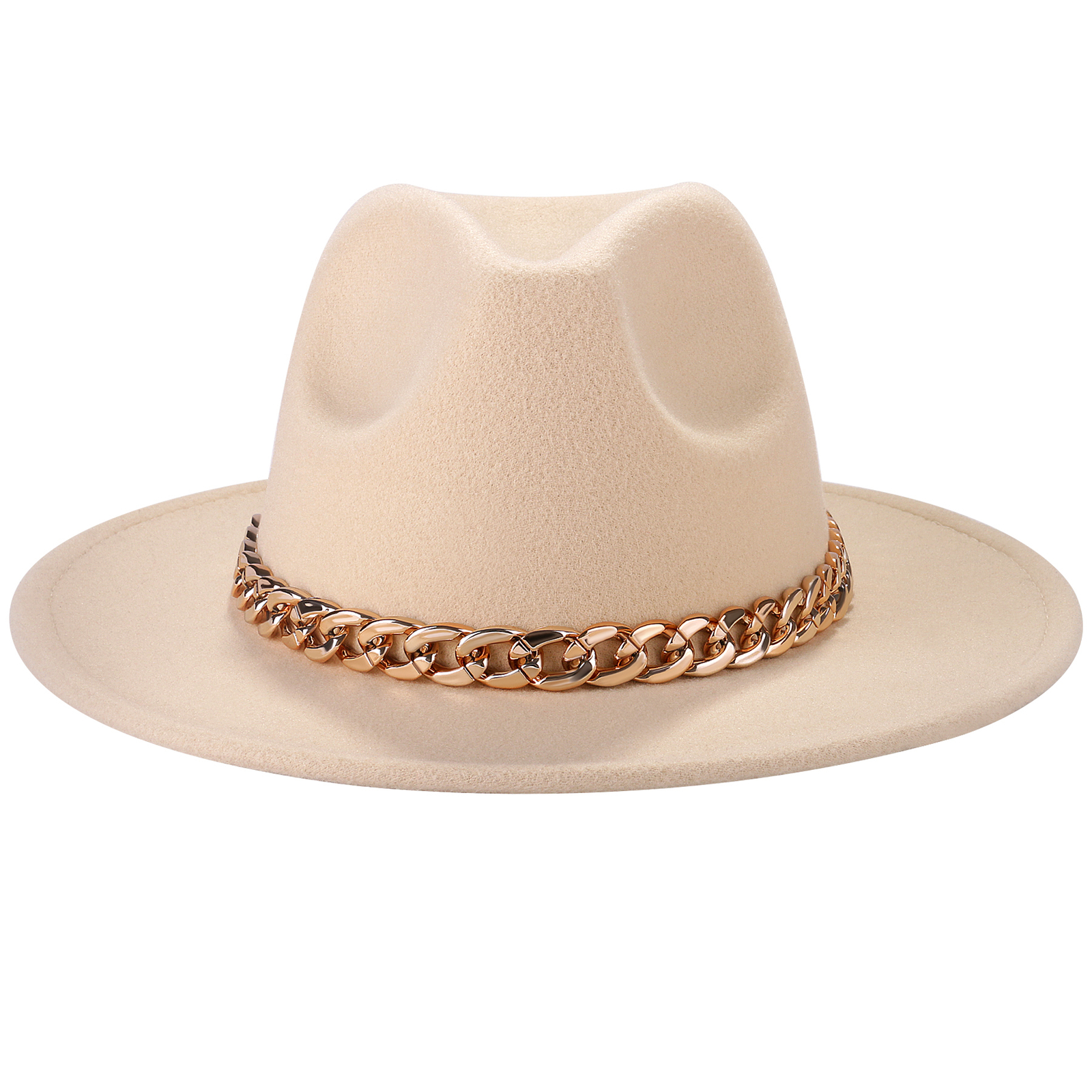 Men Women Wide Brim Fedora with Cuban Chain Jazz Wool Felt