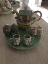 Vintage 1996 Precious Moments Noah's Ark Mini Tea Set Porcelain Bisque 270121