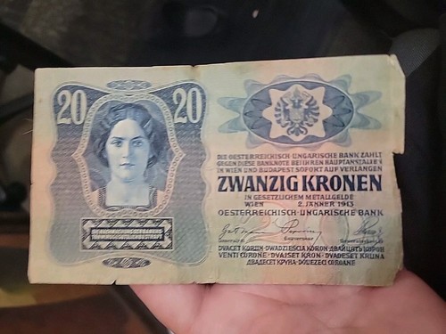 AUSTRIA HUNGARY Attractive  Note FREE SHIPPING 20 Kronen 1913 Circ PetetheGreek 