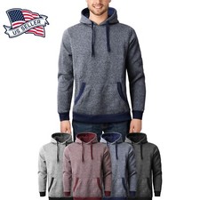 Mens Comfy Classic Pullover Hoodie Marled Fleece Solid Sweater