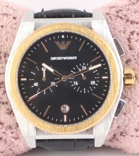 Luxury Armani Men Chronograph Black Dial 'Date' Quartz Wristwatch Leather Band