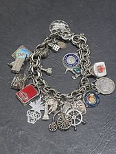 Vintage 1970s American Sterling Silver Charm Bracelet With 18 Charms