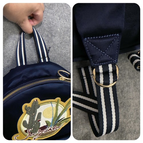 NWT See by Chloe Satin Cactus Patch Medium Backpack Dark Navy - Picture 11 of 13