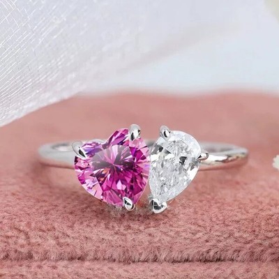 4 Ct Certified Heart & Pear Shape Diamond White Gold Finish Great Shine & Luster