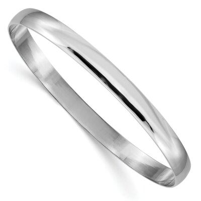 Real 14kt White Gold 6mm Solid Polished Half-Round Slip-On Bangle