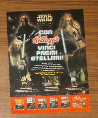 Seltene Werbung Kellogg's Frosties STAR WARS Episode I Plüschfigur & Toys 1999
