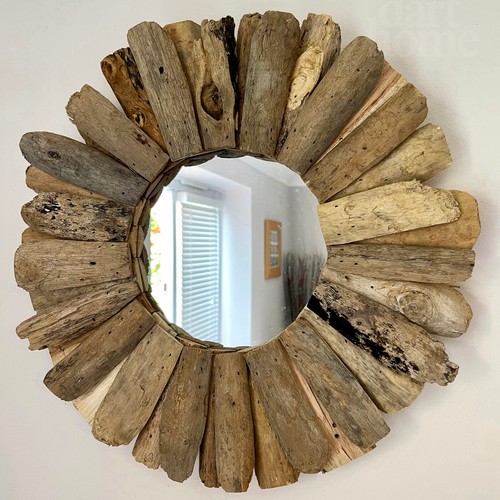 Round Driftwood Mirror 60cm Vintage Rustic Natural Frame Bathroom Wall