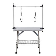 46" Folding Dog Pet Grooming Table Stainless Steel Frame Rubber Mat on Board