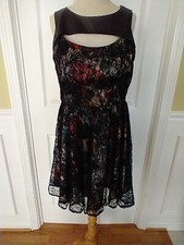 Chord Dress Junior SZ 5 Lace overlay  Floral lining Cutout front & back neckline