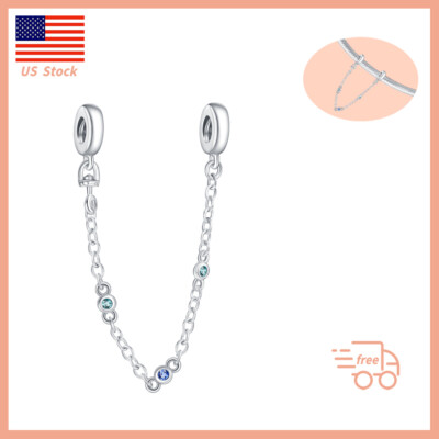 Authentic Blue Stone Safety Chain Charm 925 Sterling Silver Necklace Bracelet