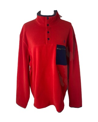Men s XL Sweatshirt Polo Ralph Lauren Red Navy-Blue Fleece Op Excess Snap