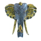 Wooden Carved Elephant Large Elephant Head Gold & Grey