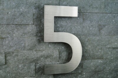 Nummer 5 Hausnummer aus Edelstahl V2A H20cm ITC-Bauhaus-2D  inkl.Versand