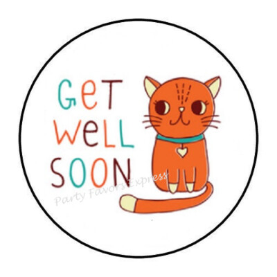 2cm 32xAufkleber Sticker Brief Post Get Well Soon Katze bunt R2594