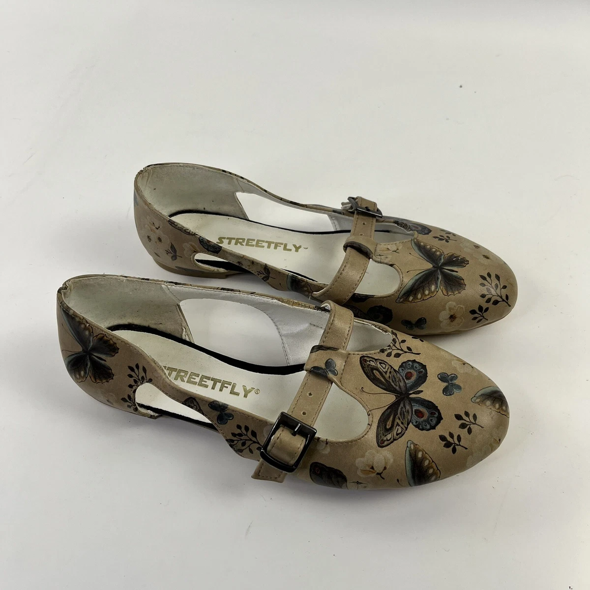 Streetfly Womens Flats Size 39 Butterflies Print Brown Beige GUC