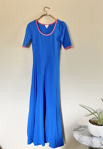 LULAROE Simply bequemes Kleid mittellang Maxi blau rosa halbarm Stretch M