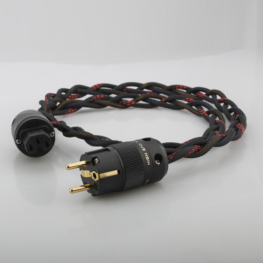 Audiocrast Braided EU Mains Power OFC Cable Cord Schuko IEC Plug HiFi