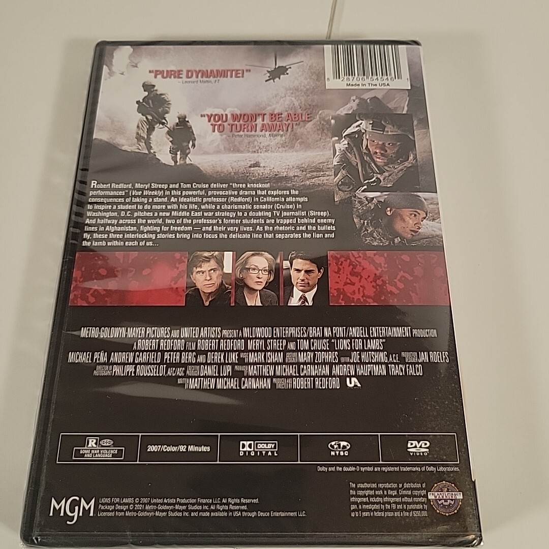 Lions For Lambs DVD 2021 2007 Robert Redford Meryl Streep Tom