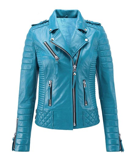 Damen Echtleder Bikerjacke authentisch Lammfell gesteppt Motorrad schmale Passform
