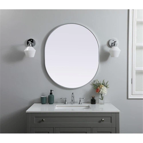 Elegant Decor Asha 30x36" Oval Modern MDF Wood/Iron Mirror in Silver - Picture 11 of 11