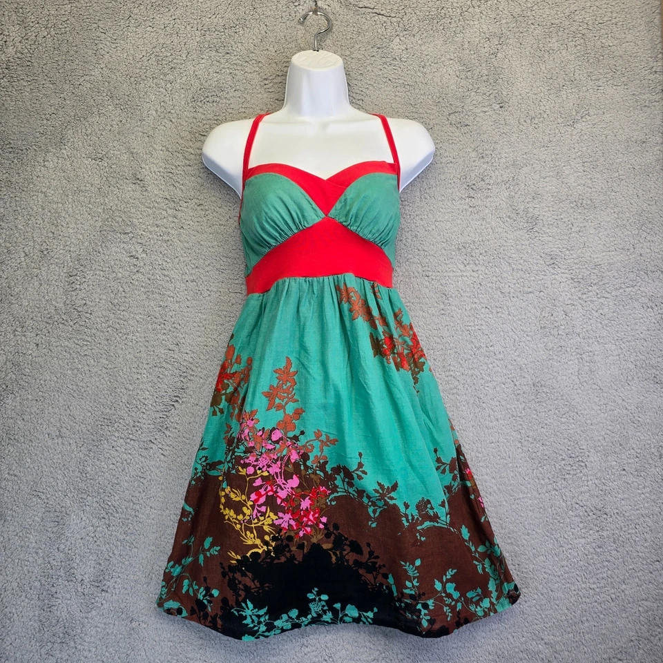 Vestido de hadas HYPE para mujer S verde rojo floral Cottagecore Fairycore Boho Y2K Foto 2 de 4
