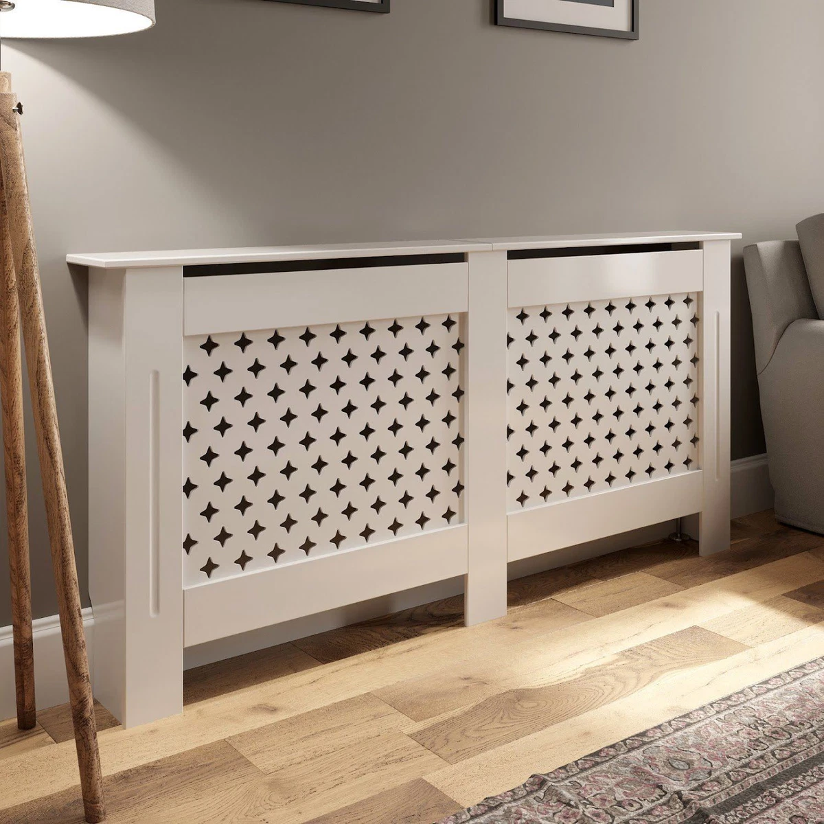 Radiator Cover Wall Cabinet Large MDF Wood White Diamond Style Modern Furniture