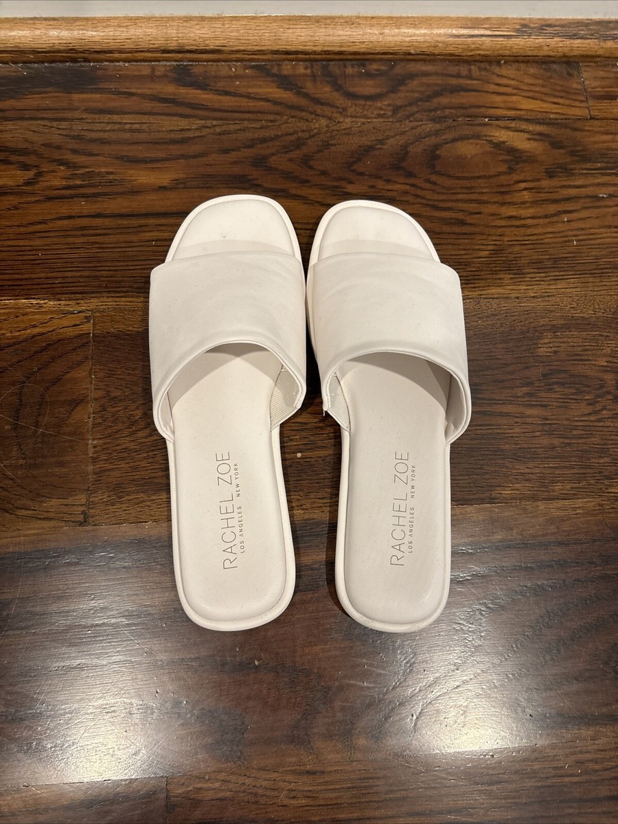 RACHEL ZOE サンダル Rachel Zoe White Faux Leather Slip-On Cushioned Slides