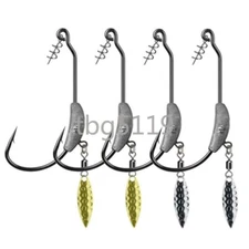 10 Pack Offset Hook Jig Heads Swimbait Spinner Blades Weighted Fishing Hooks
