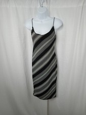 Mind Code Spaghetti Strap V Neck Bodycon Dress Black Gray Striped Womens Sz S