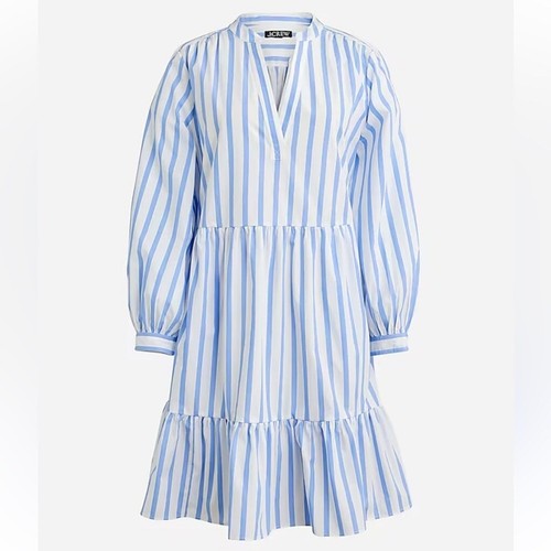 J.CREW Stufen Bio Baumwolle Popeline Langarm Minikleid Blau Barrie Streifen XS - Bild 2 von 15