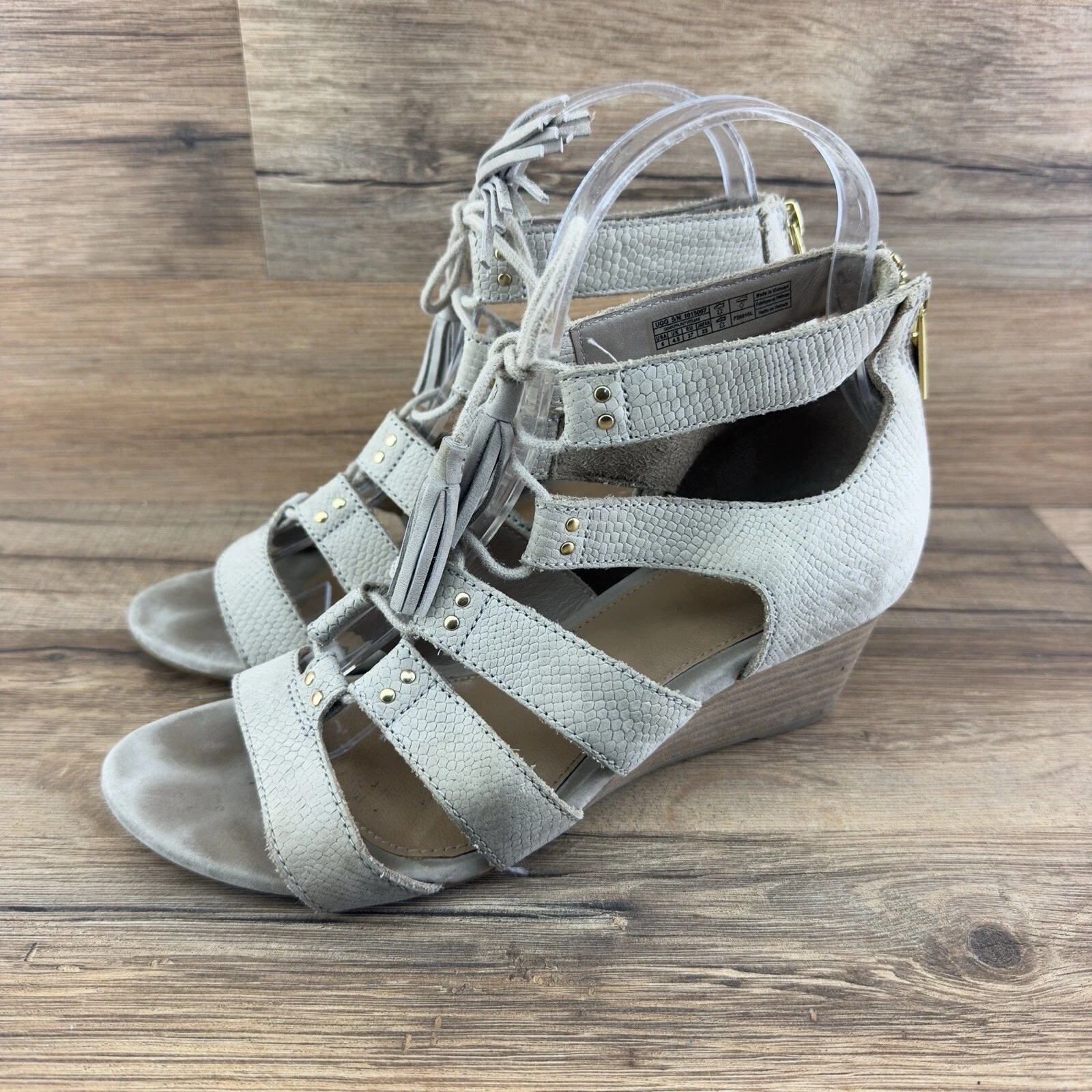 Sandali con zeppa UGG donna taglia 6 Yasmin serpente gladiatore pelle tortora