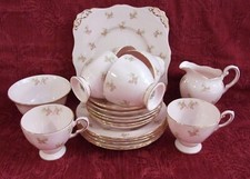 TUSCAN FINE ENGLISH BONE CHINA PINK FLORAL TEA SET 21 piece VINTAGE 1940's