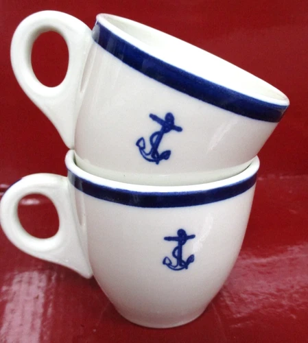 Vintage 1950 Sterling China US Navy Officers Blue Fouled Anchor 2 Demitasse Cups