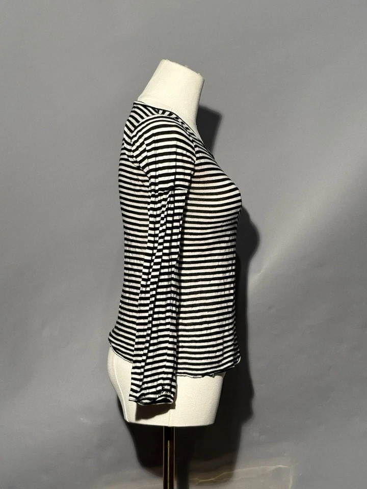 Vintage Style Women’s XS Striped Black And White Shirt Velvet - Image 2 of 4