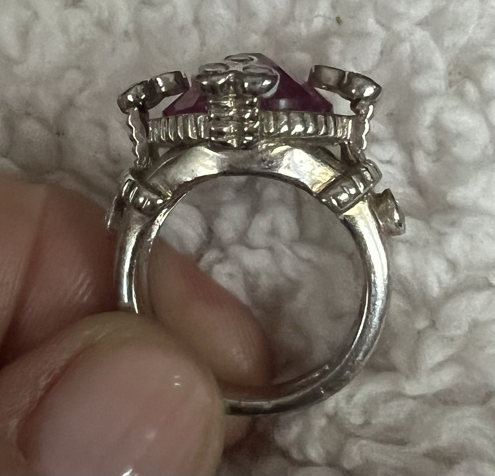 Art Deco Simulated Ruby And Diamond Ring Stamped … - image 3