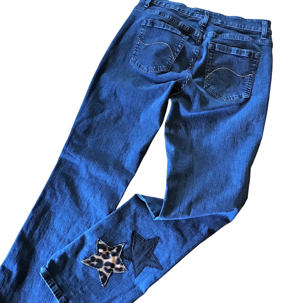 Upcycled Patchwork Jeans, Leopard Print Stars, Bo… - image 2