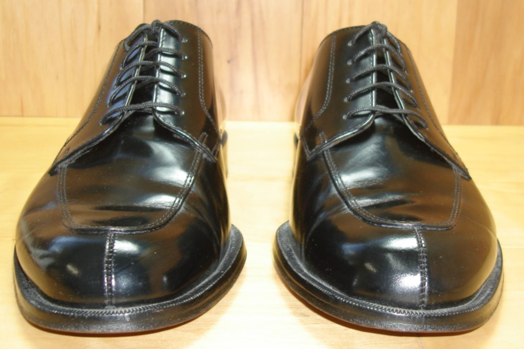Sz 10 D COLE HAAN Men's Shiny Black Leather Dress Shoes, Split Toe Derby Blucher